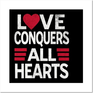 Love Conquers All Hearts Vintage Look Romantic Quote Posters and Art